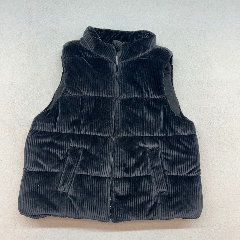 Athletic Works Girls Black Corduroy Velvet Puffer Vest Size L 10-12 Full Zip